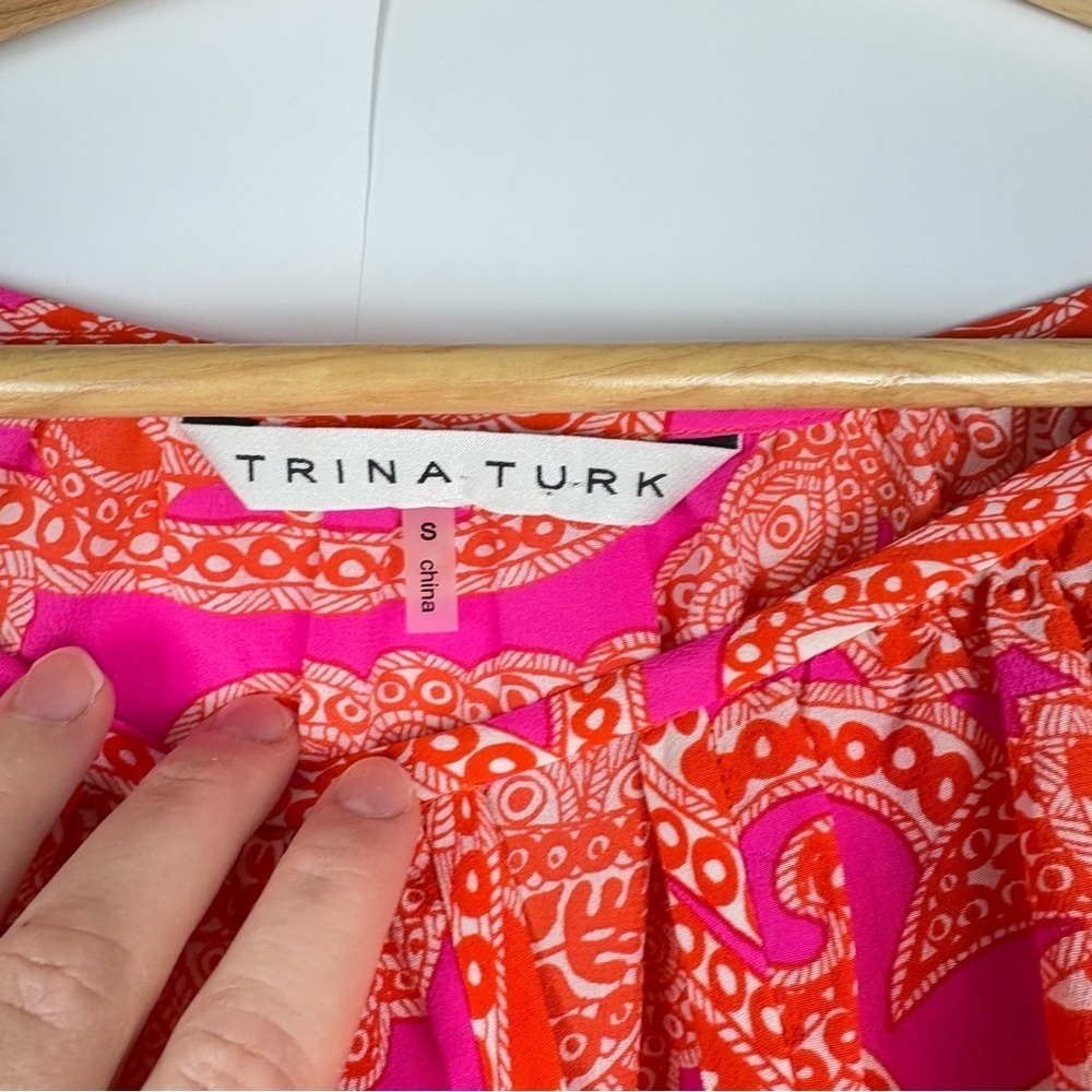 Trina Turk Orange And Pink Silk Keyhole Blouse - Picture 2 of 5